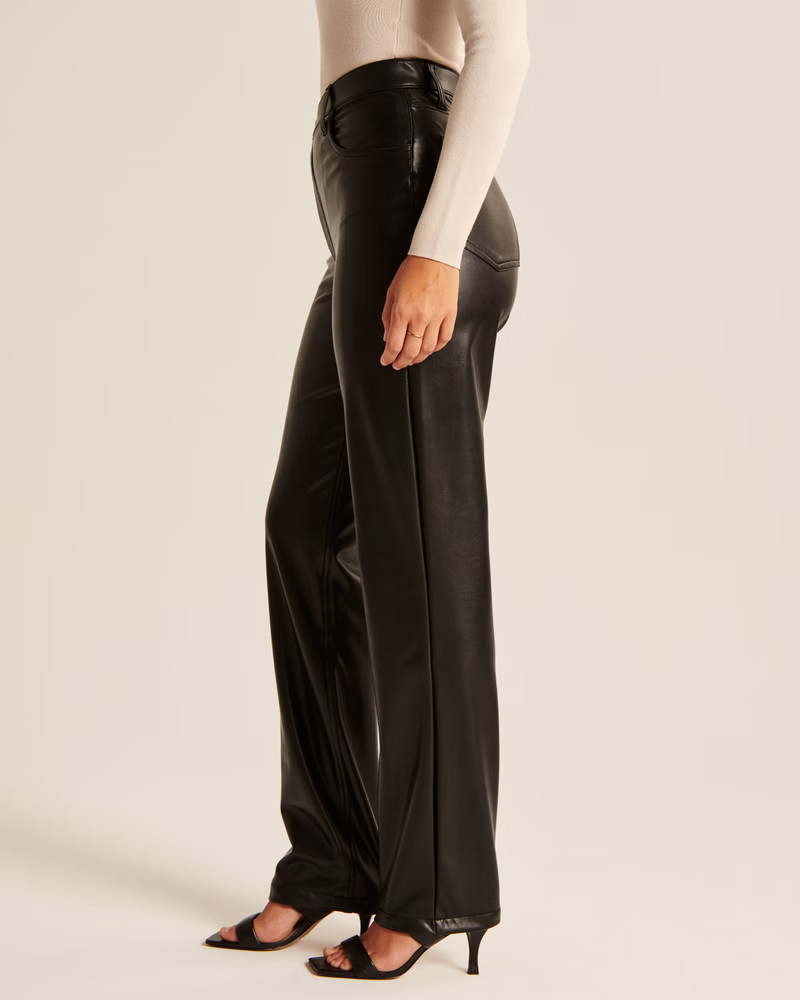 Curve Love Criss-Cross Waistband Vegan Leather 90s Straight Pants | Abercrombie & Fitch (US)