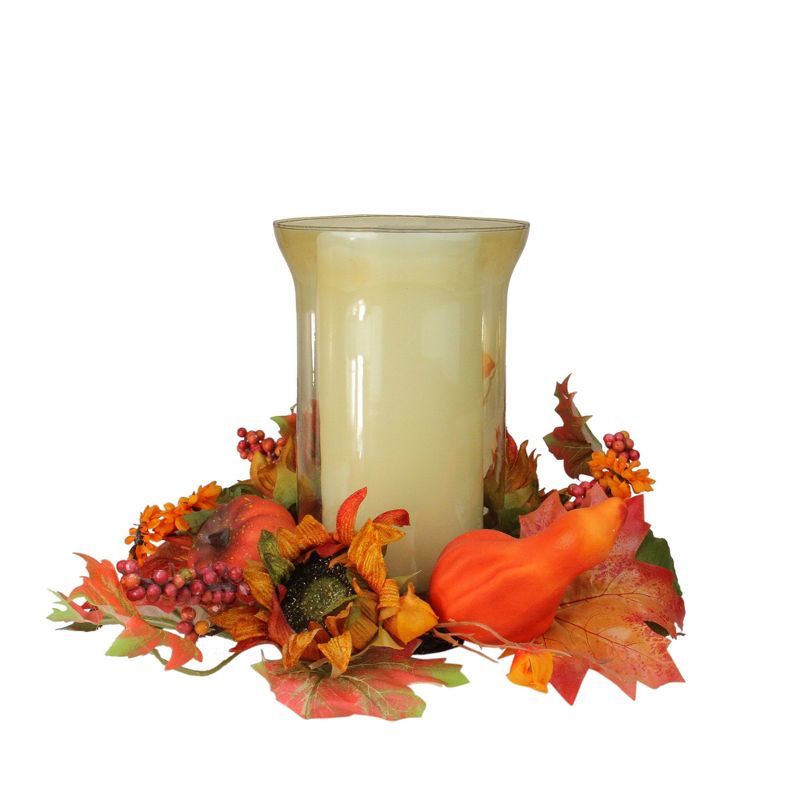 Northlight 16" Orange and Red Sunflower with Pumpkin Fall Pillar Candle Holder | Target