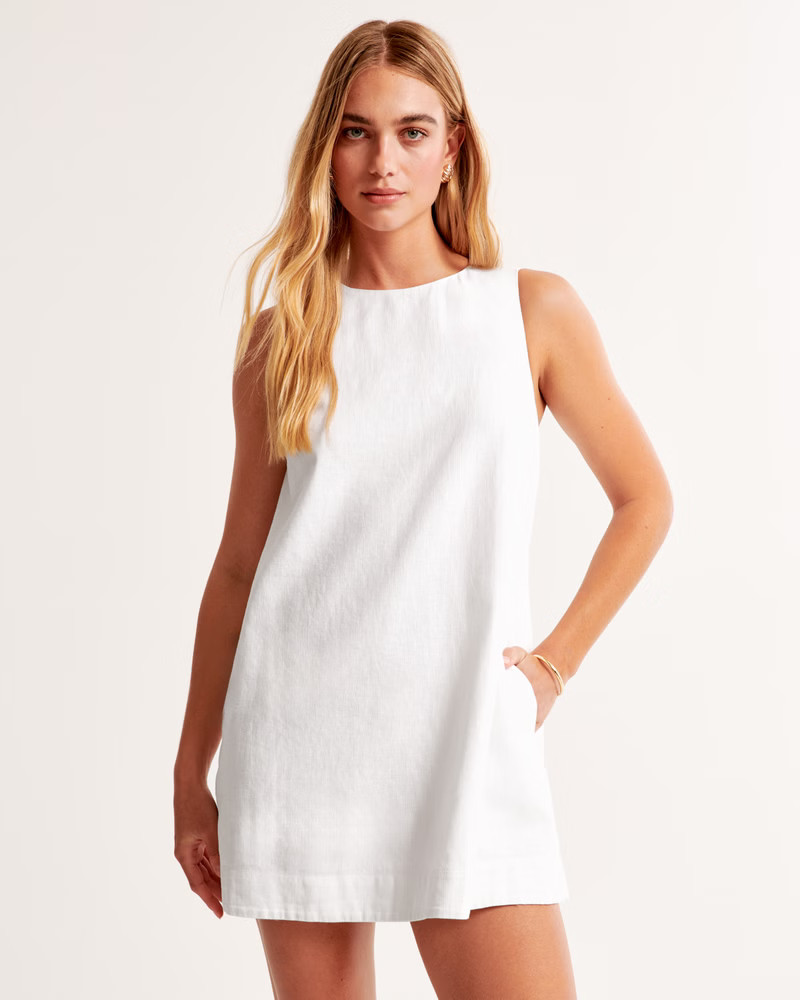High-Neck Linen-Blend Mini Dress | Abercrombie & Fitch (US)
