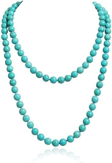Q&D&S Long Turquoise Necklace Round Stone Beads Chunky Fashion Jewelry for Women cross Necklace M... | Amazon (US)
