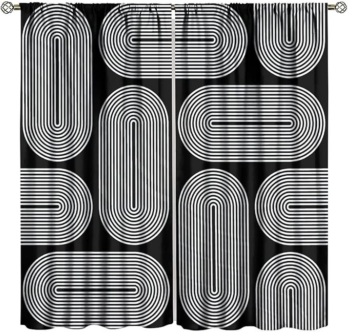 Boho Mid Century Curtains Black White Modern Abstract Arch Geometric Machine Blackout Window Drap... | Amazon (US)