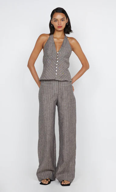 ZURI HALTER TOP - TAUPE/IVORY STRIPE | Bec & Bridge (Global)