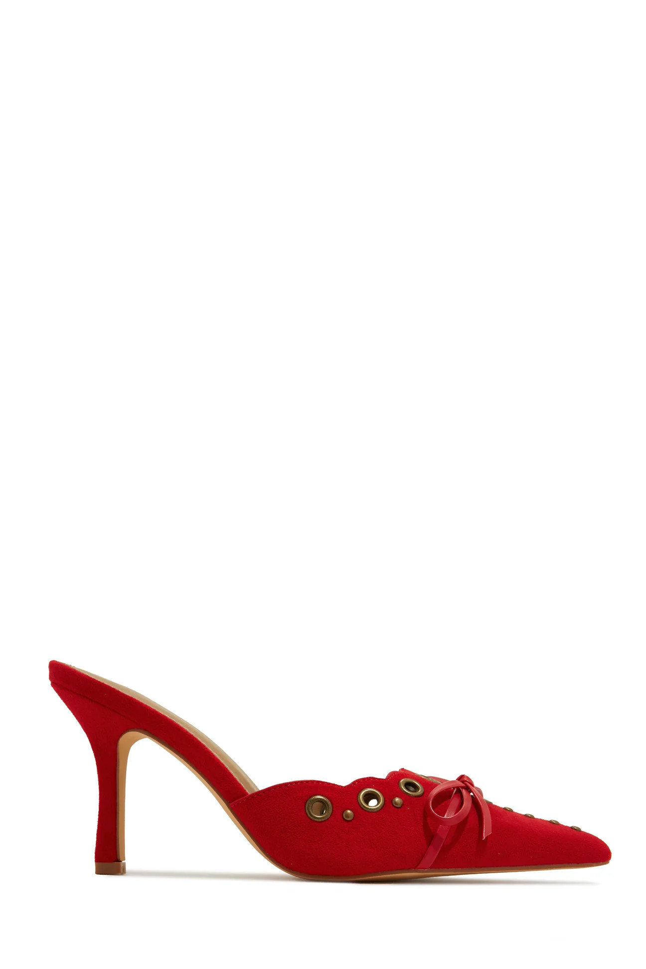 Miss Lola | Jasmyn Red Mid Heel Mule Pumps | MISS LOLA