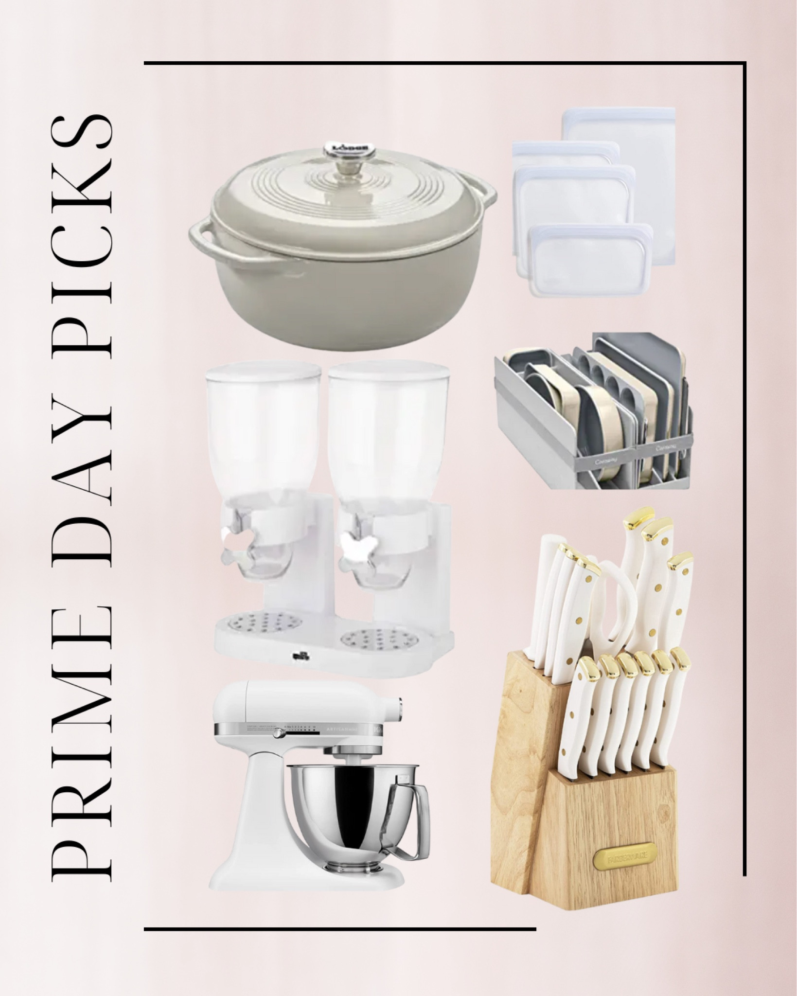 Prime day kitchen picks, Dutch oven, stashed bags, pans, knives, cereal dispenser, kitchen aid mixer 

#LTKhome #LTKsalealert #LTKSeasonal