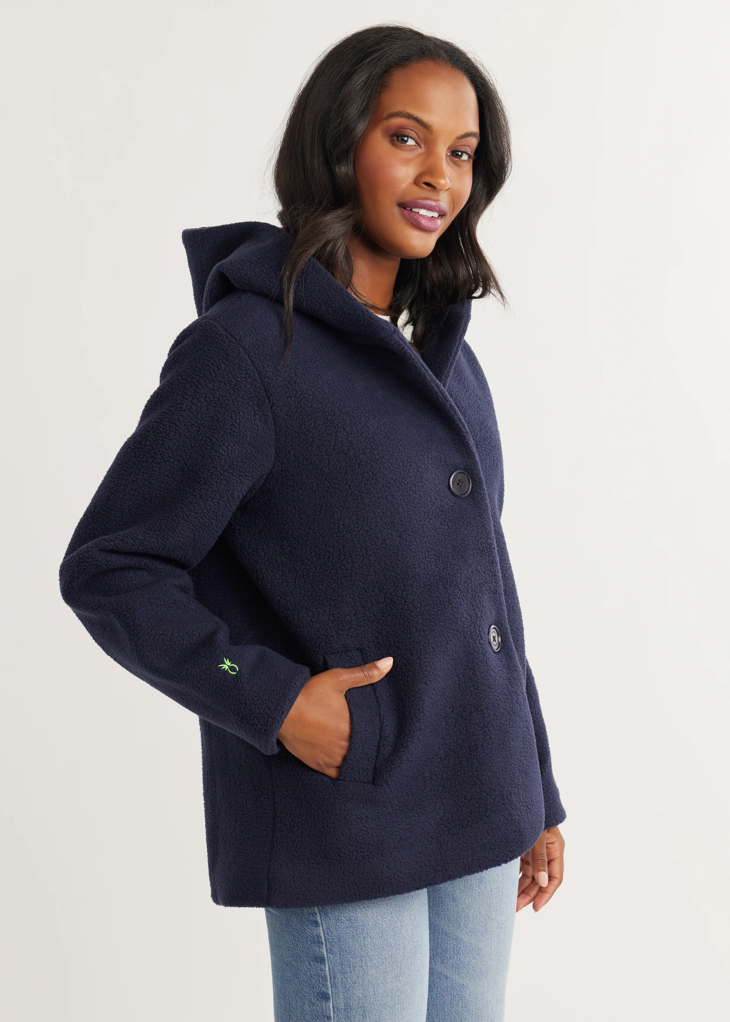 Moritz Coat in Sherpa Fleece (Navy) | Dudley Stephens