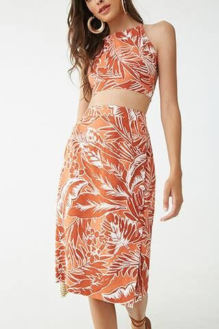 Forever 21 Tropical Print Skirt , Salmon/rust | Forever 21 (US)