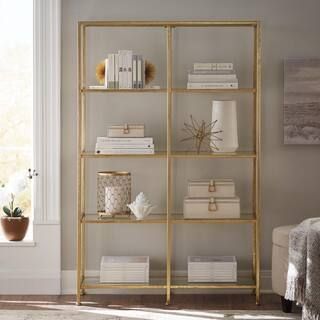 Home Decorators Collection 62 in. Gold Leaf Metal 4-shelf Double Accent Bookcase with Open Back V... | The Home Depot
