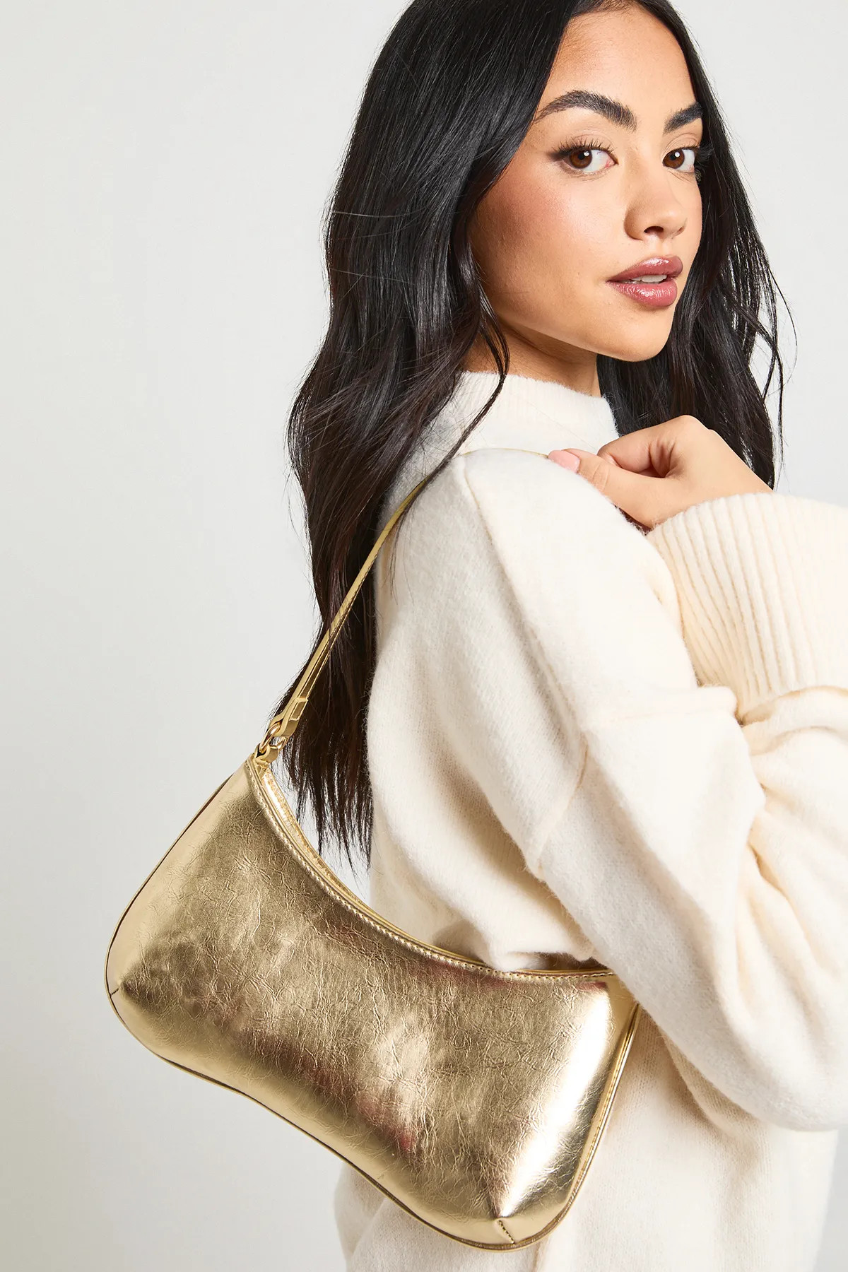 Metallic Basic Shoulder Bag | Boohoo.com (UK & IE)