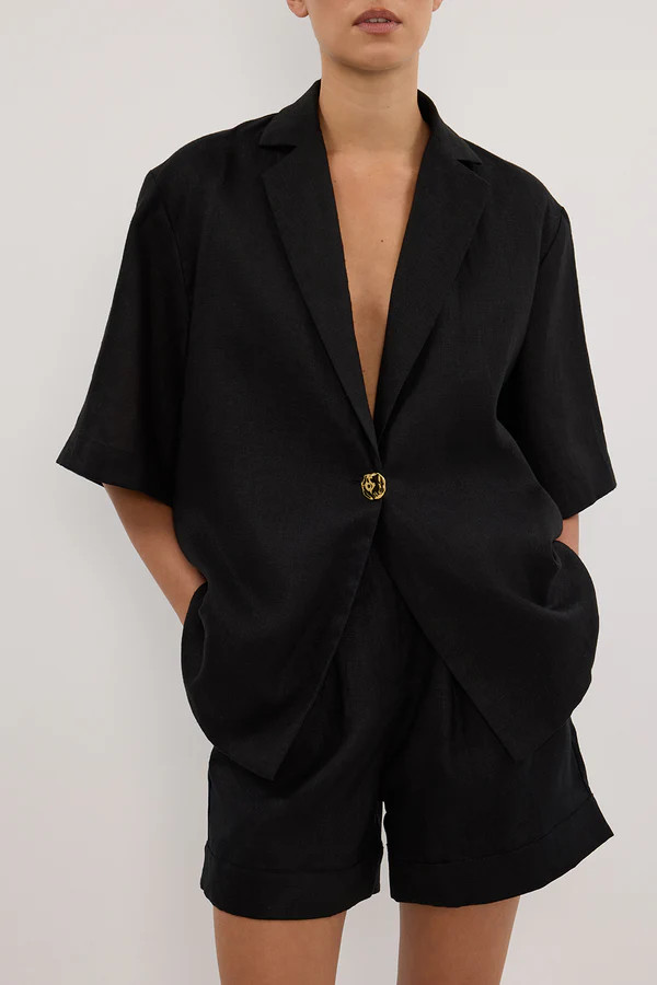 NALA BLACK LINEN RESORT SHIRT | DISSH