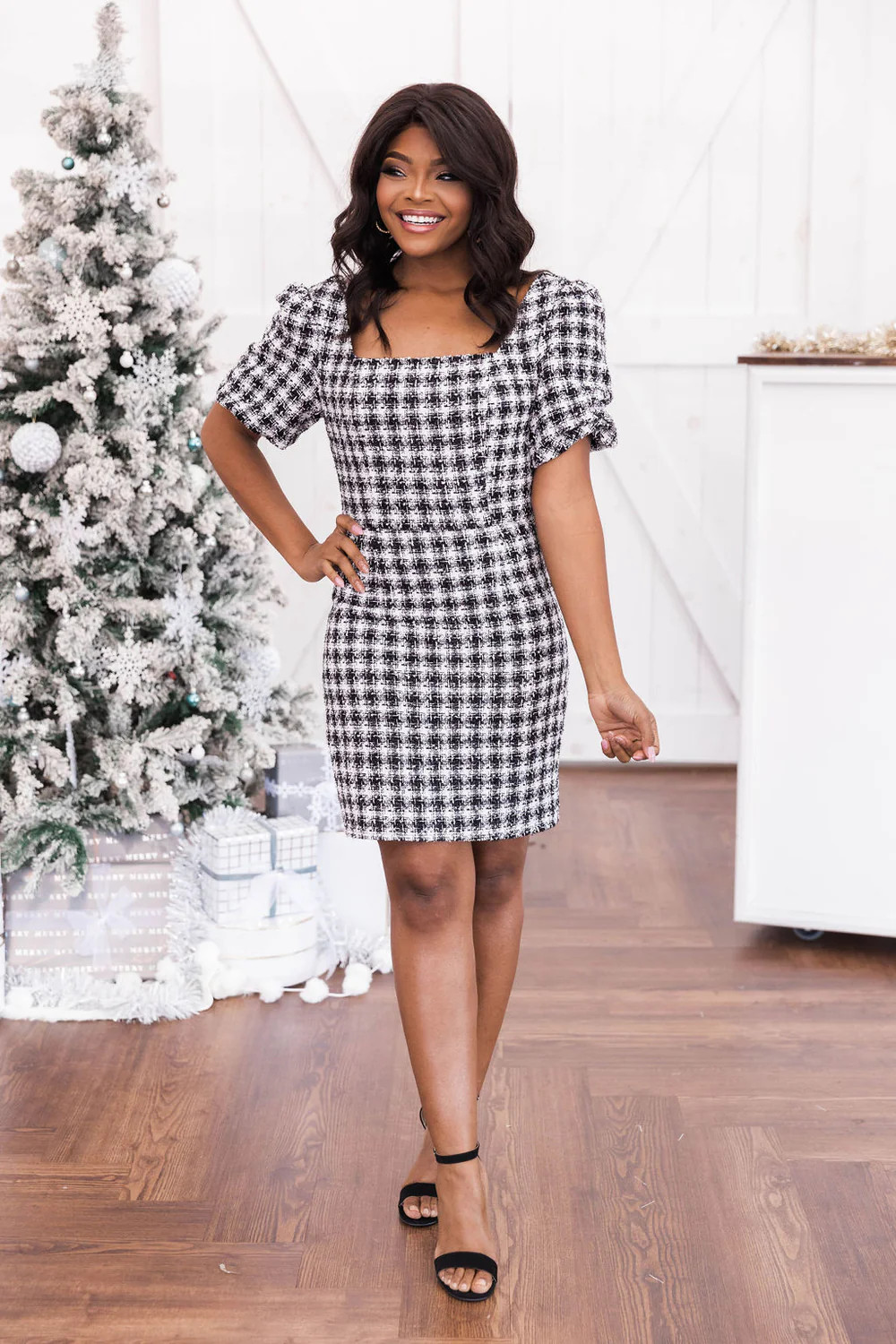 Mysterious Night Puff Sleeve Black Tweed Dress FINAL SALE | Pink Lily