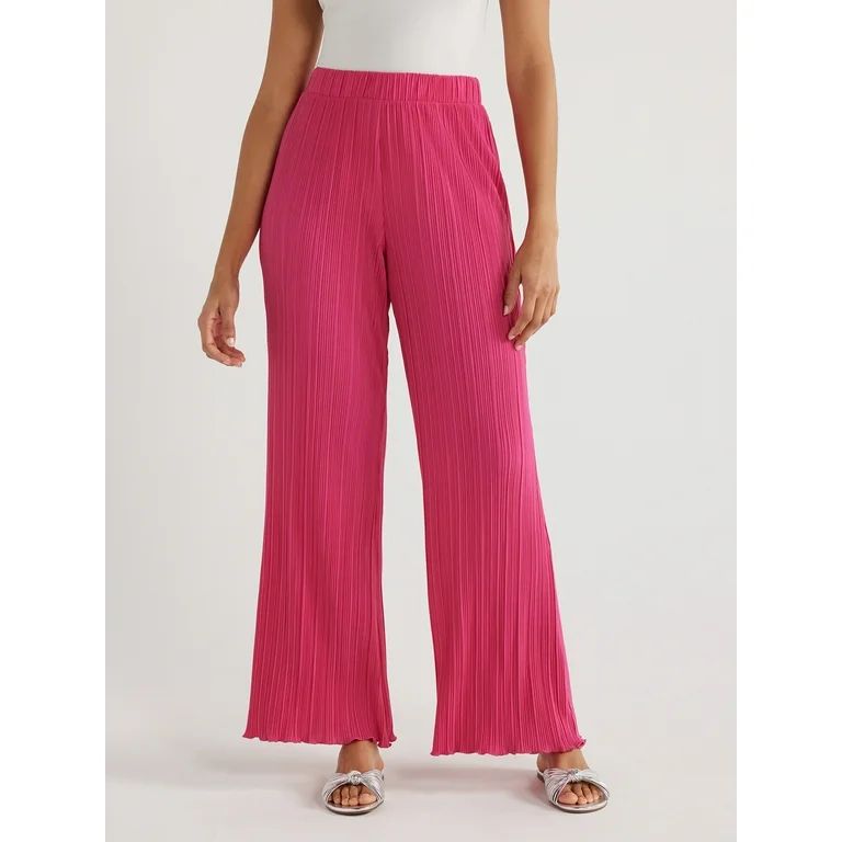 Scoop Women’s Crinkle Knit Wide Leg Pants, Sizes XS to XXL | Walmart (US)