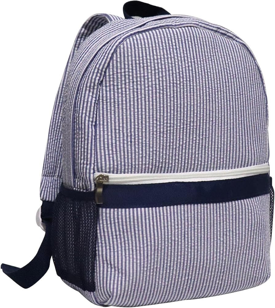 CROWNBLANKS Kids Toddler Seersucker Full Size Navy Backpack Light Weight Roomy Backpacks for Scho... | Amazon (US)
