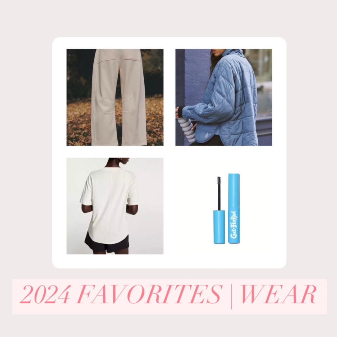 Anthropologie Daily Practice barrel sweats | Slouchy but not sloppy, flattering back pockets. Size down!

Free People Pippa jacket | Lightweight but so warm, packs down into a zipper pouch, water resistant. Size down. 

Calia Everyday Relaxed tee | Dry fit material but doesn’t really look like it – very soft but elevated, perfect to dress up with jeans. Slightly cropped and a little bit boxy/boyfriend-ish but still has nice structure. Size down 2 sizes.

Get Fluffed brow gel | Gives volume without being cakey and holds brow hairs in place so well! A little goes a very long way. I love shade 1.0 (clear) for a no-makeup makeup look and shade 2.0 (light brown) for a bolder brow.

#LTKActive #LTKFindsUnder100 #LTKFitness