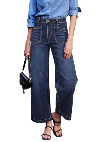 Sidefeel Women's Wide Leg Jeans High Waisted Straight Leg Stretchy Trendy Loose Zimbaplatinum Ankle Denim Pants Dark Blue Size 16 | Amazon (US)