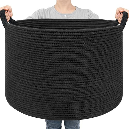 Goodpick Large Blanket Basket, 22"X 14" Woven Rope Baby Basket, Black Blanket Storage for Dirty Clothes, Kids Toy Storage Organizer Bins for Living Room | Amazon (US)