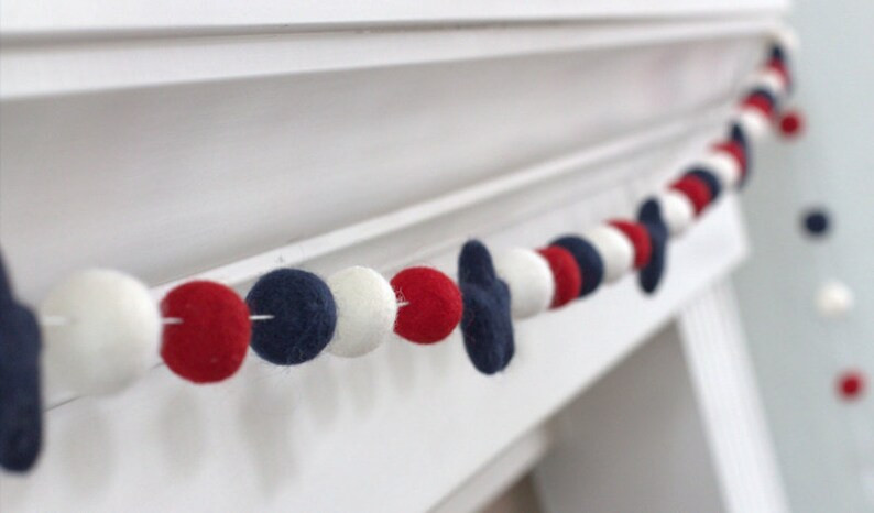 Red White Navy Blue Felt Ball & Star Garland - Navy Blue Stars - Holiday- USA- Memorial Day- Four... | Etsy (US)