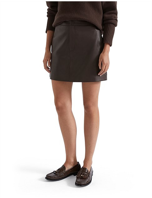 LEATHER FLY FRONT MINI SKIRT | David Jones (Australia & New Zealand)