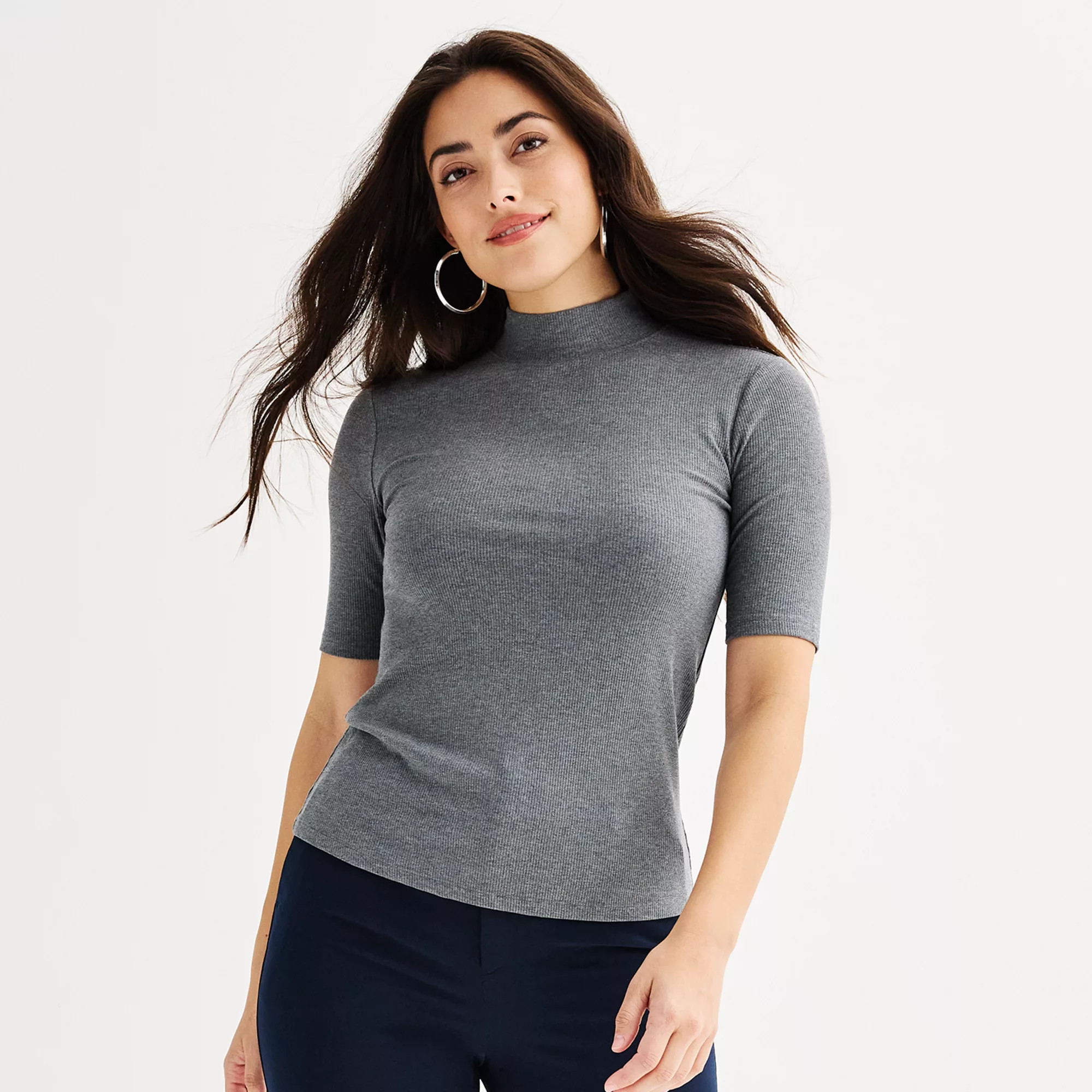 Women's Nine West Fitted Elbow Sleeve Mockneck T-Shirt | Kohl's
