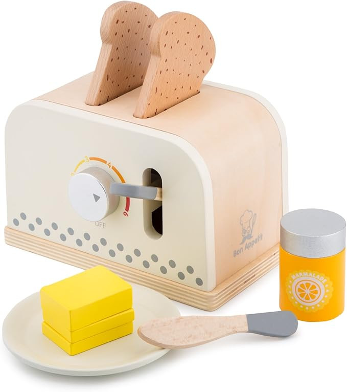 New Classic Toys Wooden Toaster Set Pretend Play Toy for Kids Cooking Simulation Educational Toys... | Amazon (US)