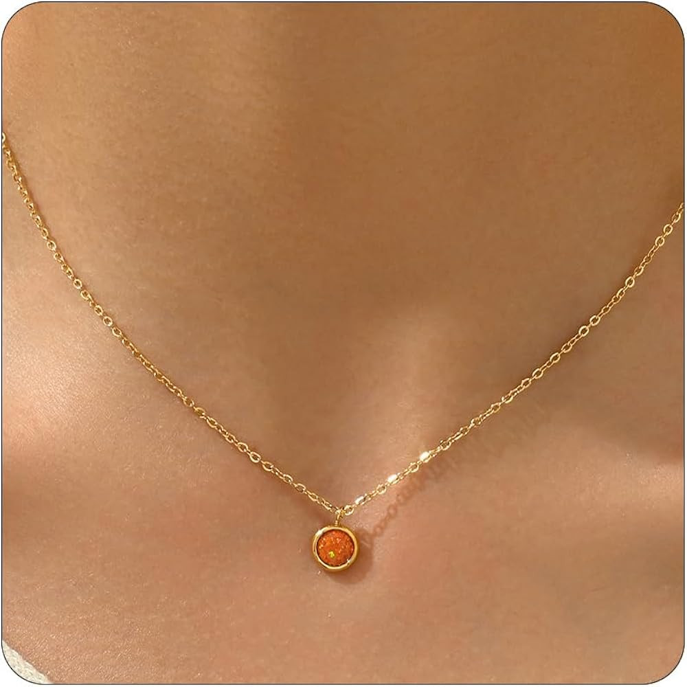 Opal Necklaces for Women Dainty 18K Gold Plated Created Opal Pendant Necklace Simple Round Opal J... | Amazon (US)