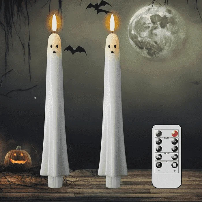 Halloween Ghost Flameless Taper Candles, 2 Pack White Real Wax LED Candles with Flickering 3D Wic... | Walmart (US)