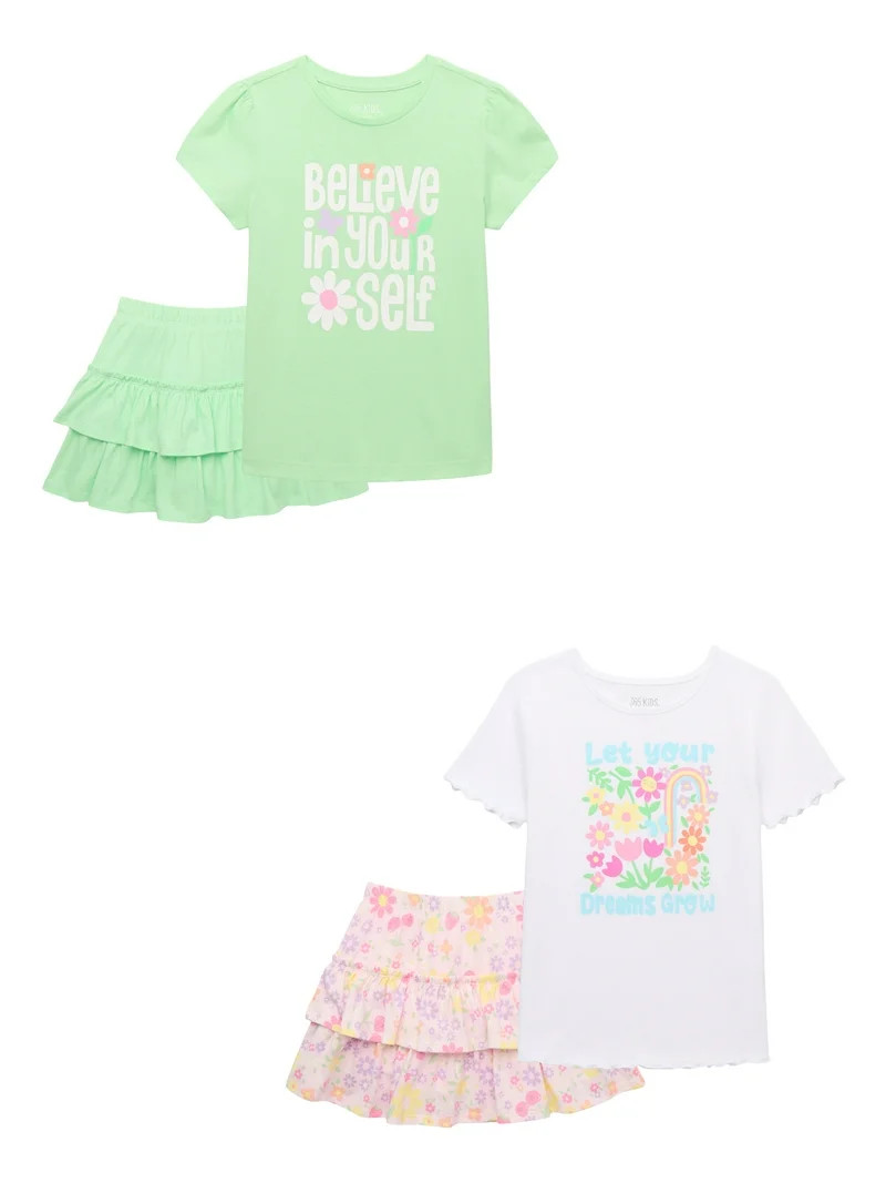 365 Kids by Garanimals Girls Tee and Scooter Skirt Outfit Set, 4-Piece, Sizes 4-10 | Walmart (US)