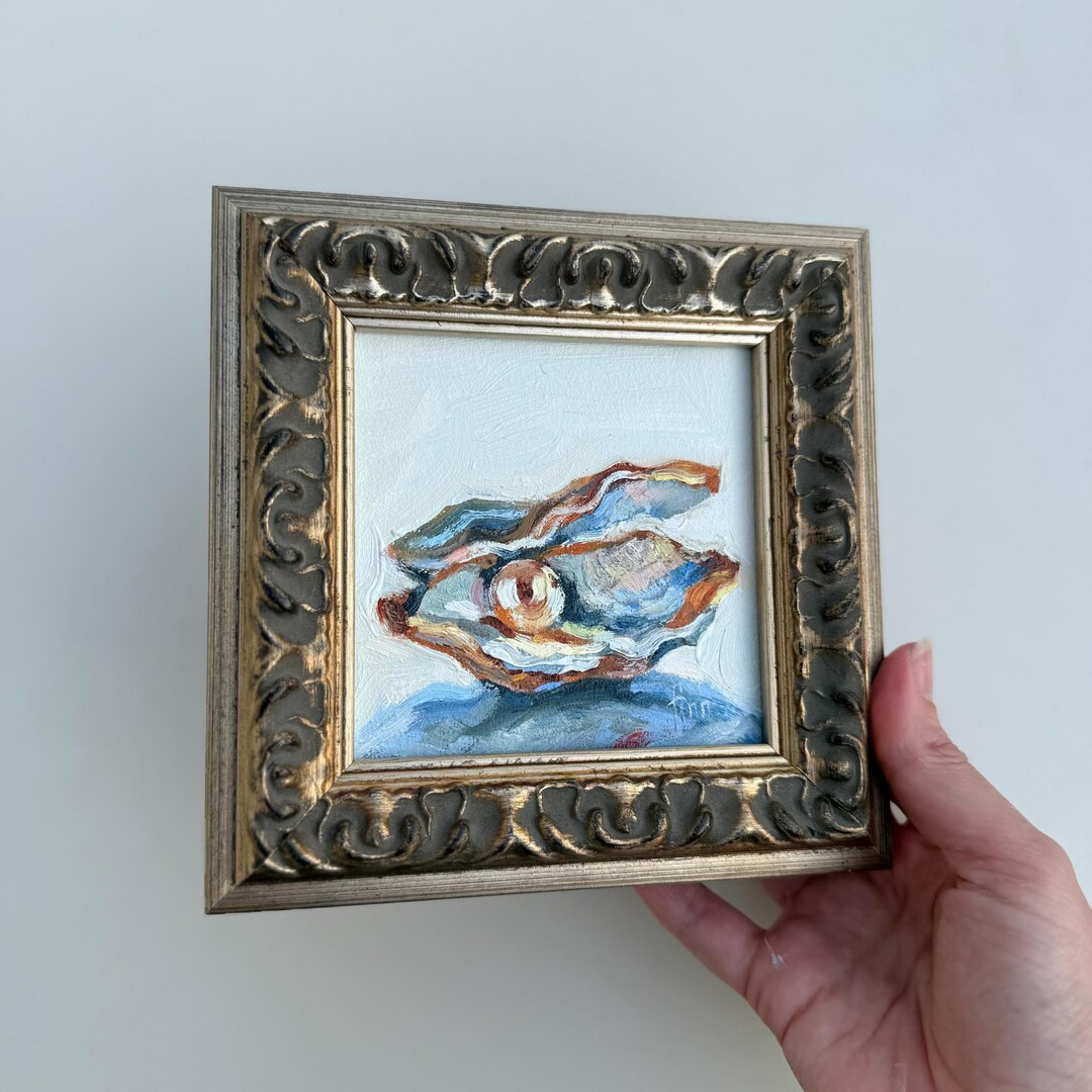 Oyster Pearl in Shell painting Coastal art 4x4 framed miniature painting Gift for her and him | Etsy (US)