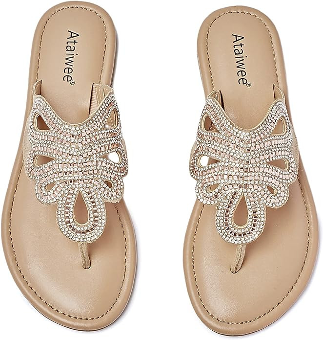 Ataiwee Women's Slide Sandals,Slip On Casual Vegan Thong Strappy Summer Shoes. | Amazon (US)
