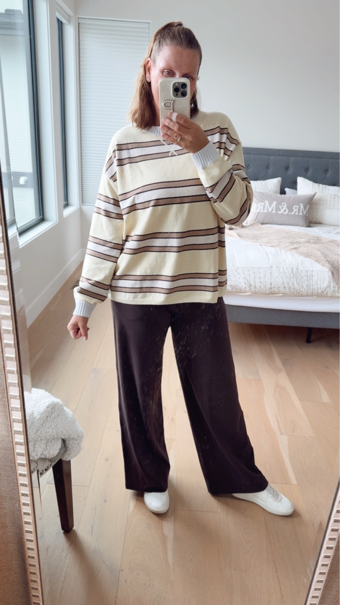 Fall staples!!!
Wide leg pants and a striped sweater!!!
Wearing a size 8 in the pants
Wearing a M in sweater 

Fall outfit idea, fall sweaters, fall trends, style over 50, casual outfit, weekend outfit, lululemon pants

#LTKfall #LTKtravel #LTKstyletip