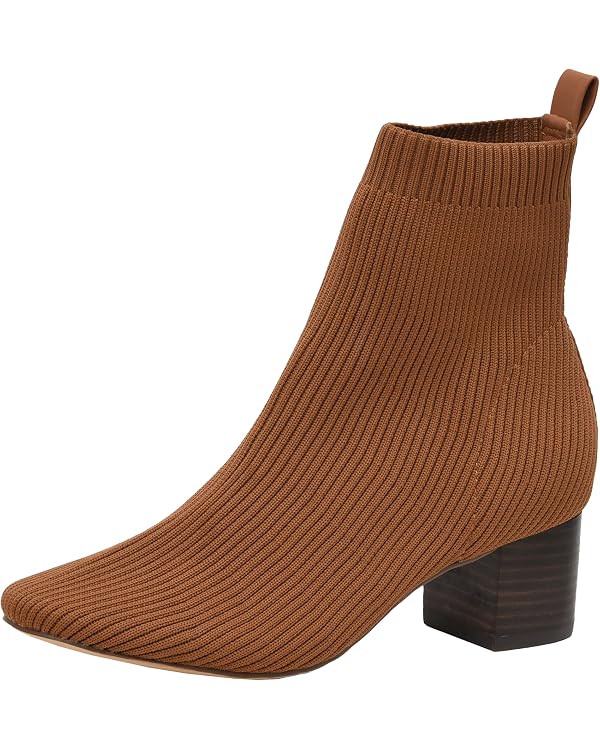 CUSHIONAIRE Neely Sock Booties for Women, Stretch Knit Block Heel Womens Boots with Memory Foam f... | Amazon (US)