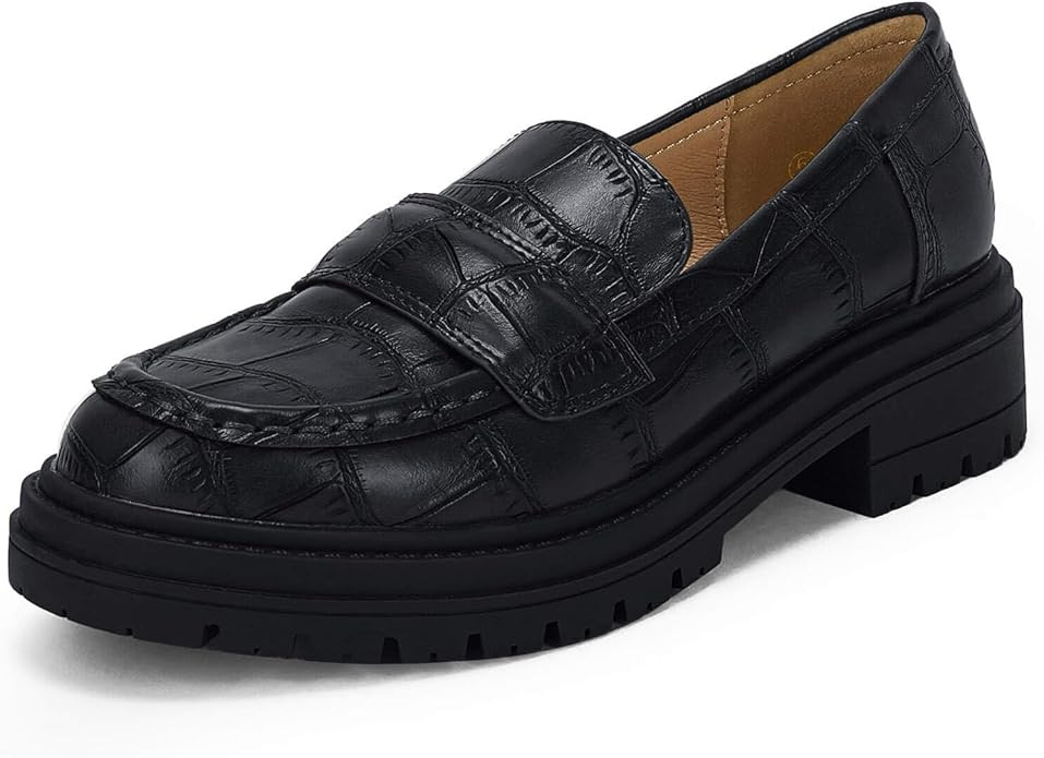 Womens Chunky Platform Loafers Round Toe Non Slip Lug Sole Faux Leather Casual Slip On Work Offic... | Amazon (US)
