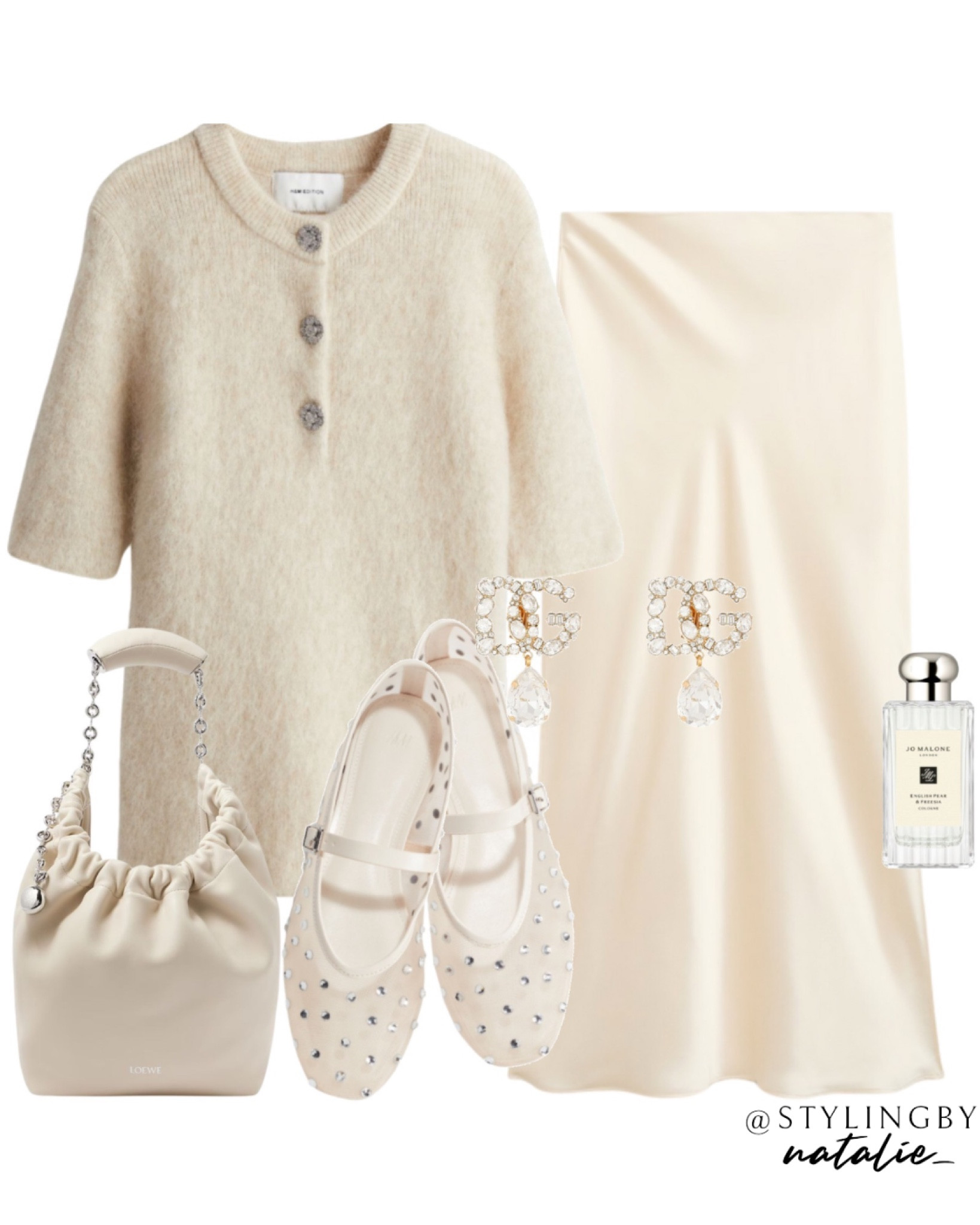 Mohair jumper, satin skirt, mesh embellished ballet pumps, Loewe bag, D&G earrings. Neutral outfit, autumn outfit, fall outfit.

#LTKautumn #LTKmodest #LTKworkwear