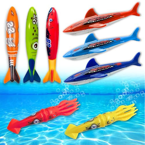 Haktoys Pool Diving Torpedo Toy Set – Underwater Shark Torpedoes, Squid Dive Toys & Swim Training Sinkers for Kids – Fun Summer Swimming Pool Toys for Boys & Girls, Indoor & Outdoor Water Games | Amazon (US)