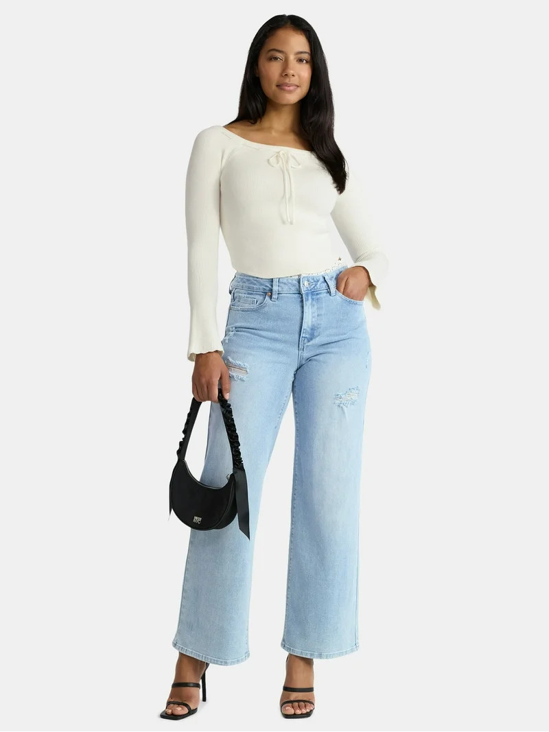 Madden NYC Women's Ribbon Top with Long Sleeves, Sizes XXS-XXL | Walmart (US)