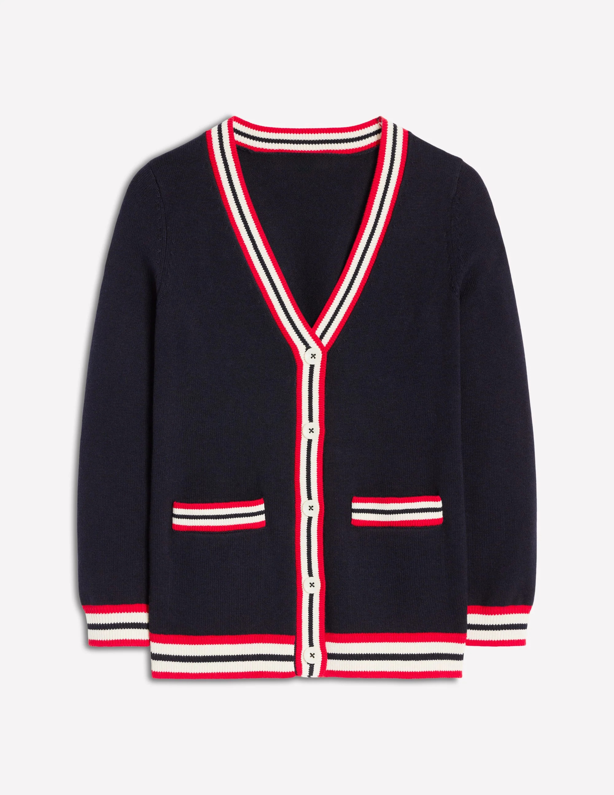 Long Cotton V-neck Cardigan-Navy | Boden (US)
