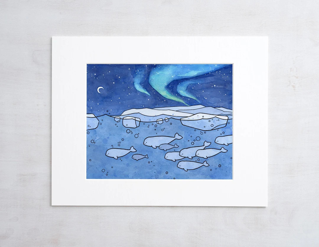 Belugas and Aurora Illustration Arctic Animal Print - Etsy | Etsy (Global)