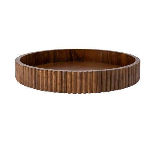 CNEIESD Ribbed Wood Decorative Tray, 16.5-Inch Round with Walnut Finish for Table Centerpieces | Amazon (US)
