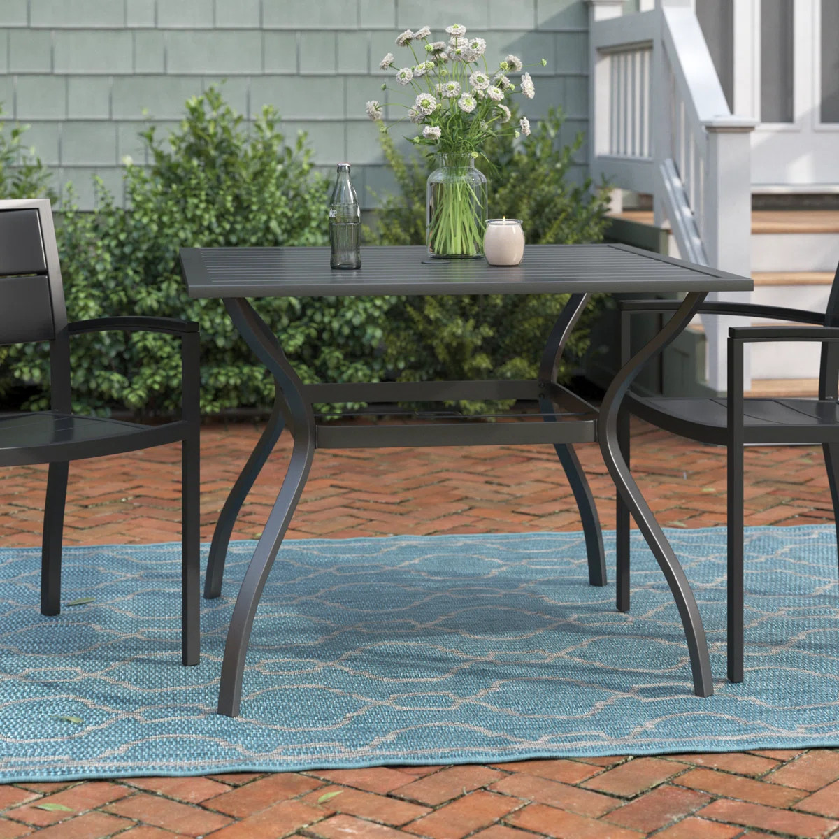 Alyah Square Metal Outdoor Dining Table With Umbrella Hole , 37'' in. W 37'' in. D | Wayfair North America