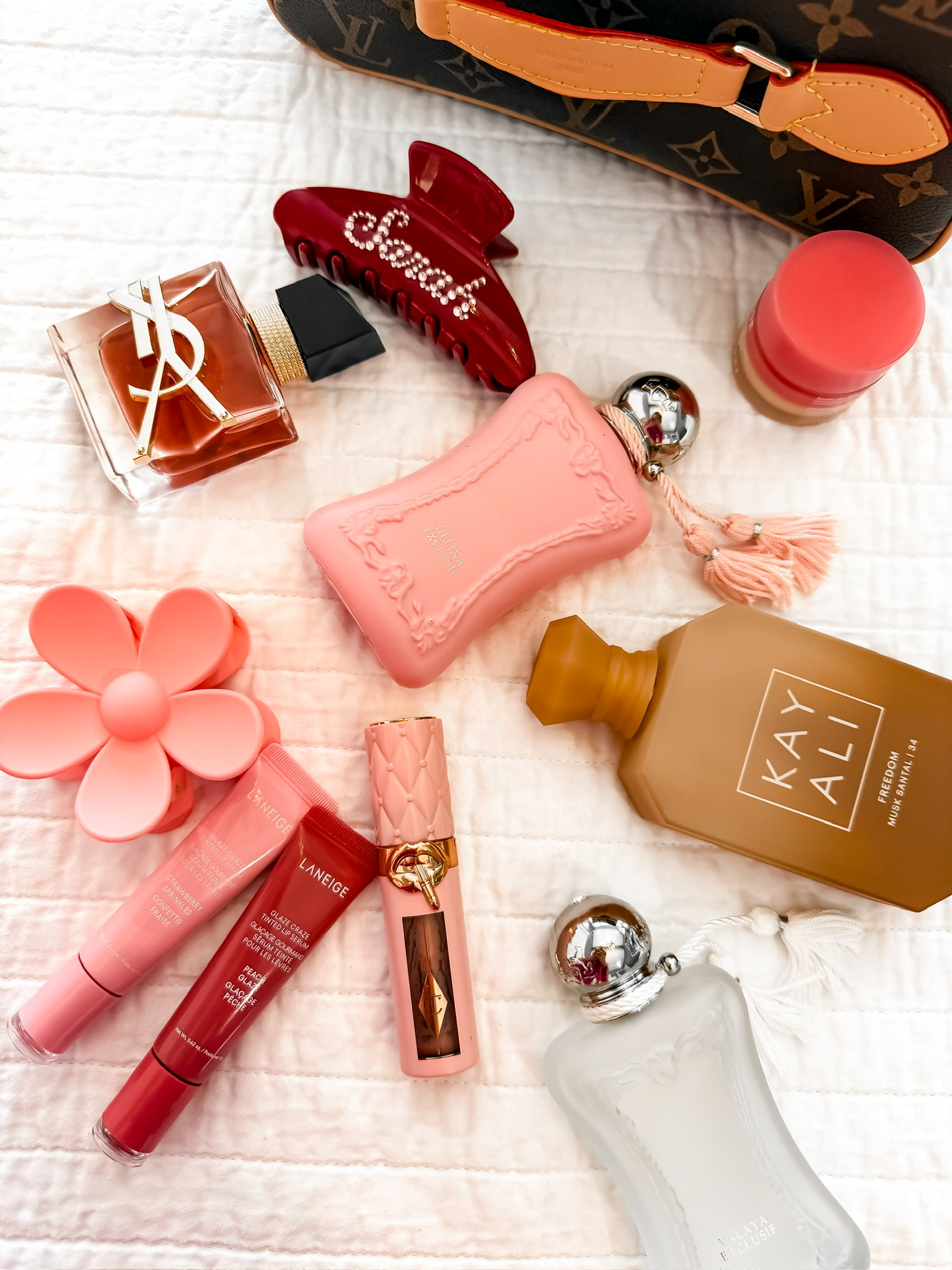 These are my everyday must haves!! Perfect for on the go luxury product I use daily. The perfect self care essentials. Mom approved self care products makeup finds cute girls gift hair clips pink red colors cute everyday wear women’s perfume lipstick themominstyle 

#LTKselfcare #LTKmorningroutine #LTKgrwm
