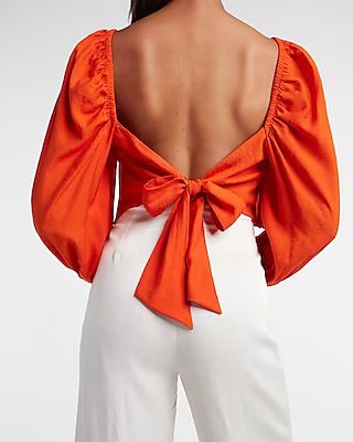 Cropped Tie Back Puff Sleeve Top | Express