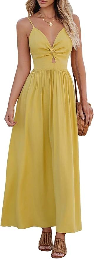 CUPSHE Women's Maxi Dress V Neck Twisted Sleeveless Cutout Self Tie Long Dress Summer Formal Dres... | Amazon (US)