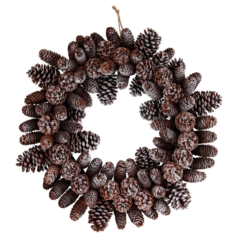 Snow-Flocked Pinecone Christmas Wreath, Brown and White, 24", by Holiday Time | Walmart (US)