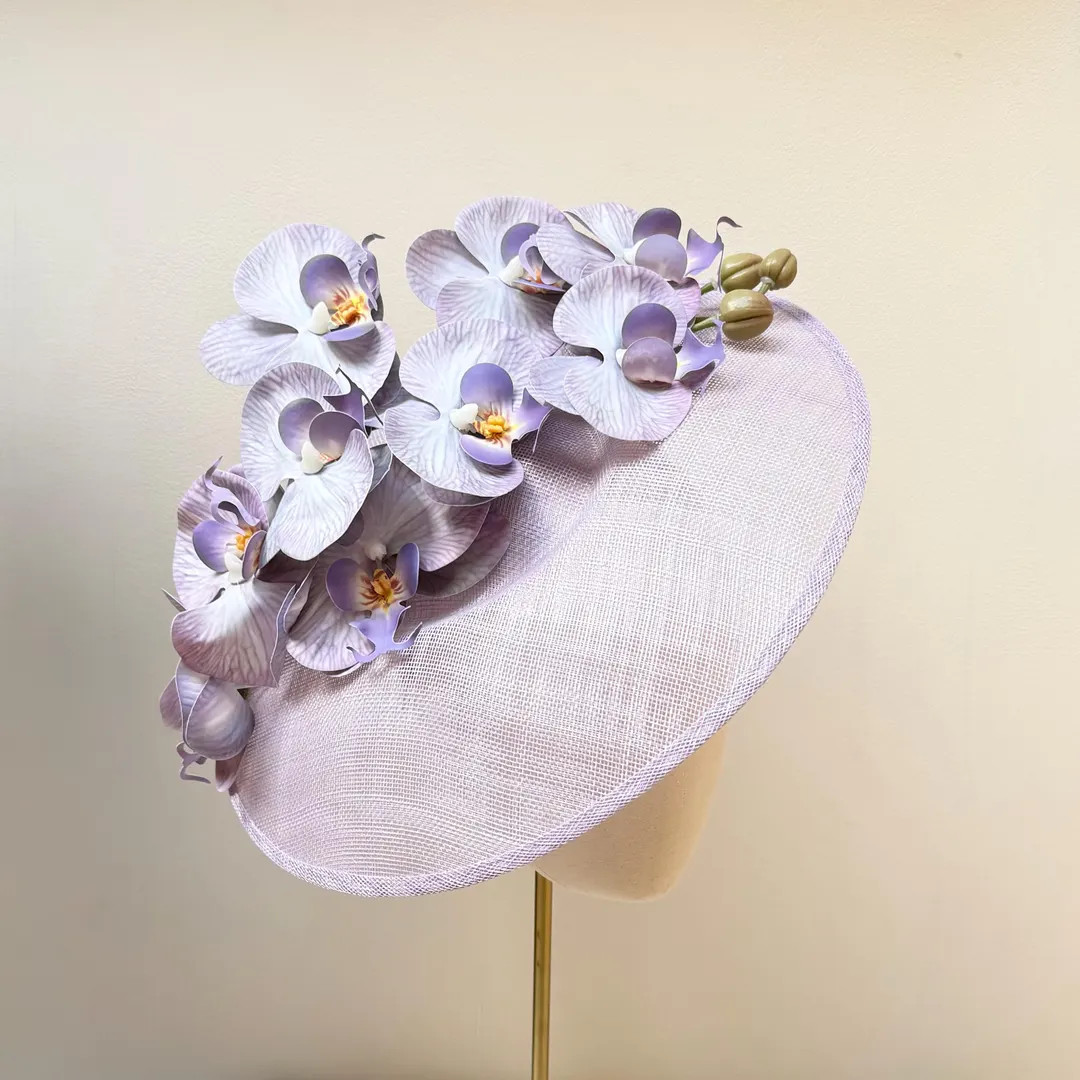 Lilac orchid hat, large fascinator hat for weddings ascot derby races | Etsy (Global)