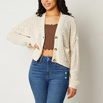 Arizona Womens V Neck Long Sleeve Crop Top Juniors - JCPenney