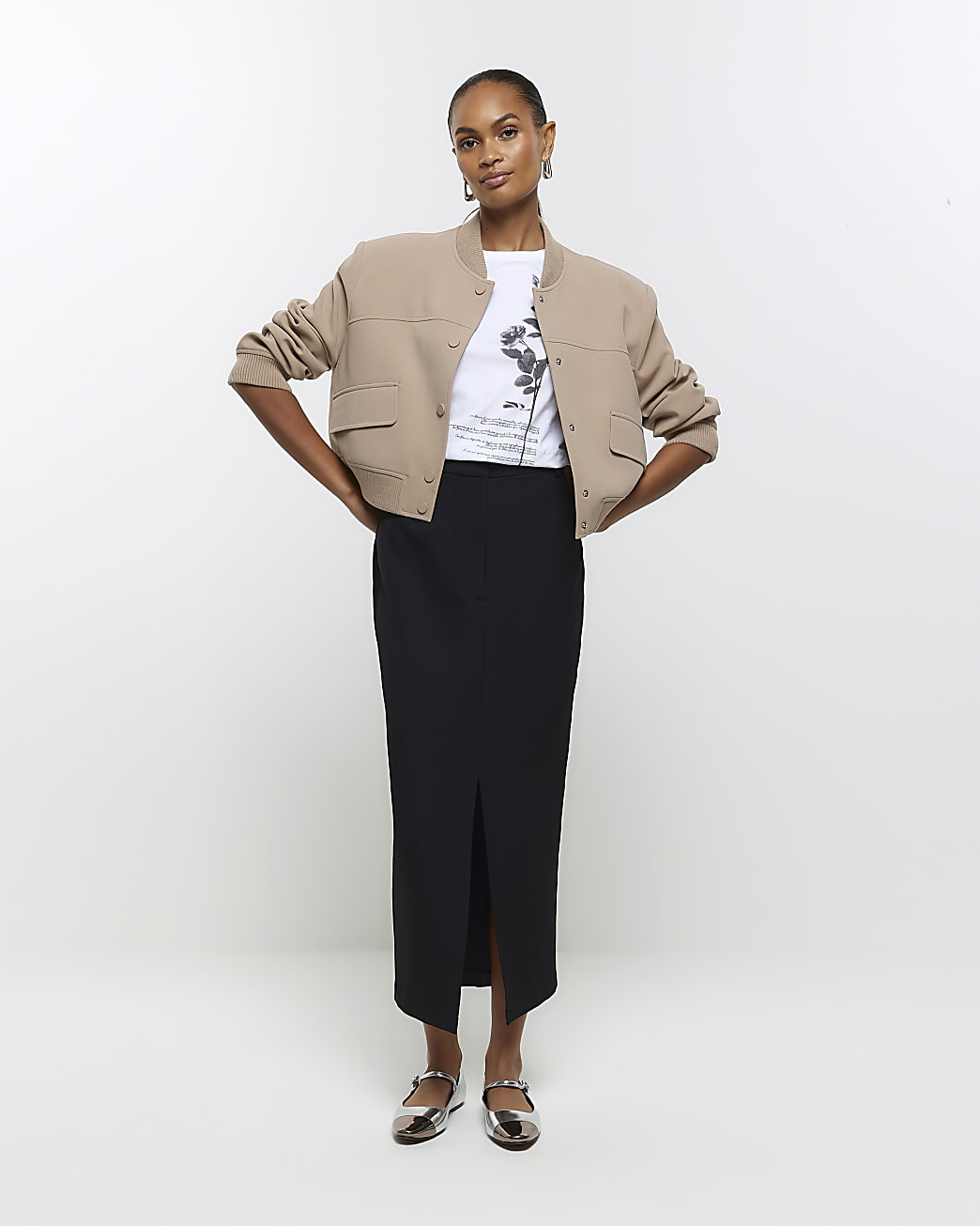 Black front split pencil maxi skirt | River Island (UK & IE)