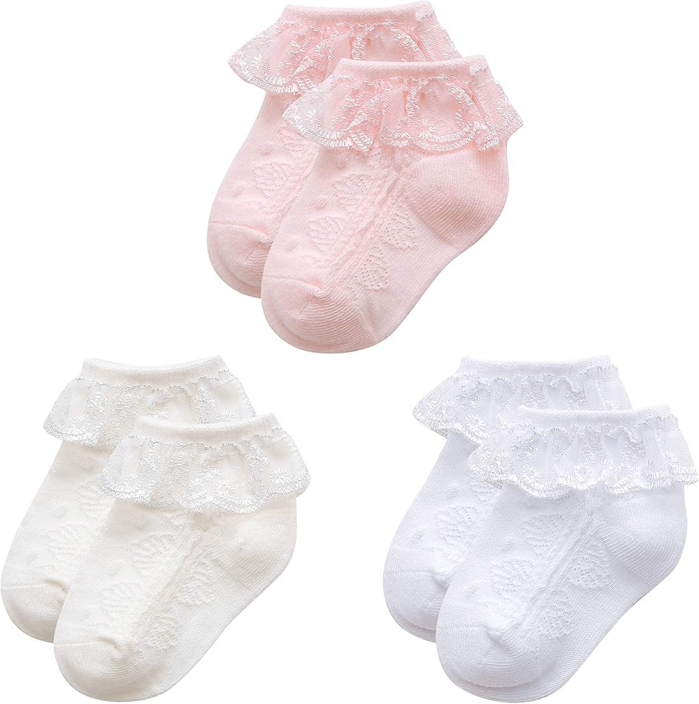 Durio Baby Girl Socks Super Soft Baby Ruffle Socks Lace Socks for Baby Girls Cute Baby Girl Ruffl... | Amazon (US)