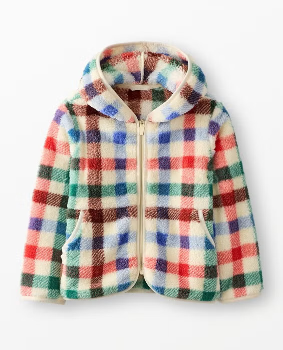 Girls' Joyful Plaid Marshmallow Fleece Hoodie in 100% Recycled Polyester Fleece - Size Big Kids 12 by Hanna Andersson | Hanna Andersson