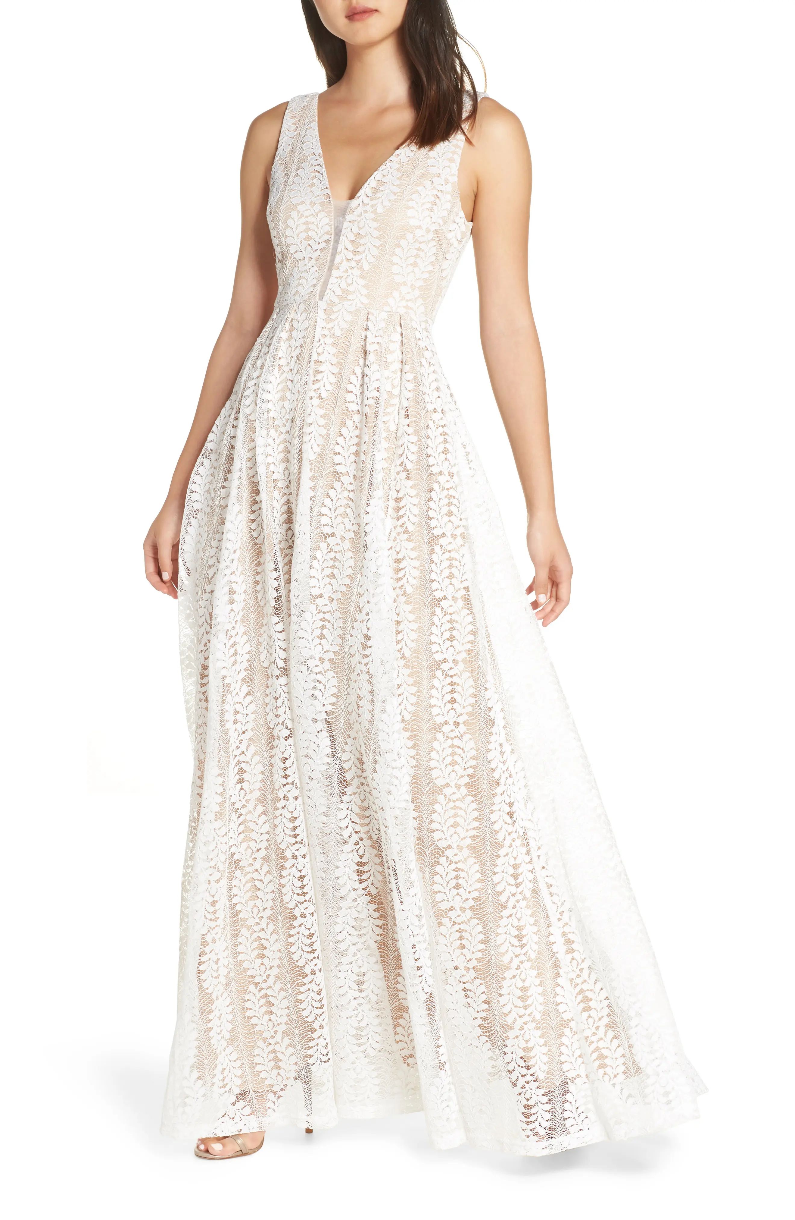 Women's Lulus Eliana Lace V-Neck Gown, Size X-Small - White | Nordstrom