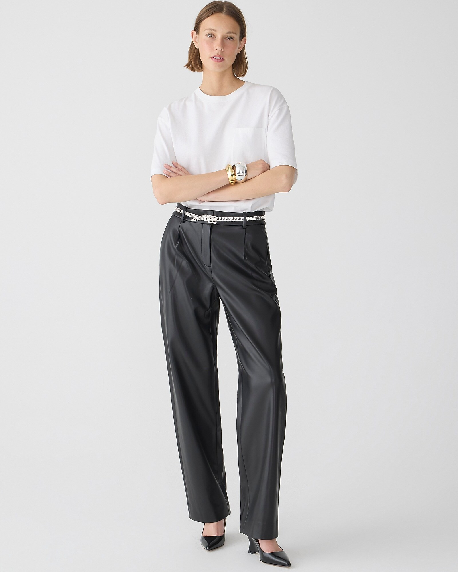 Straight-leg essential pant in faux leather | J. Crew US