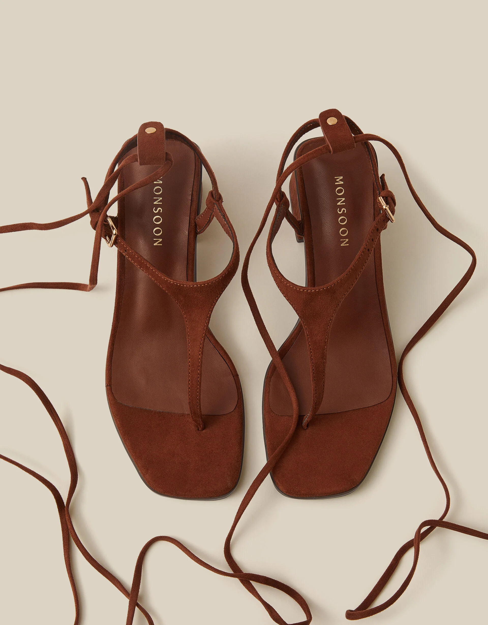 Hatty Toe Post Tie Strap Heels Brown | Monsoon (UK)